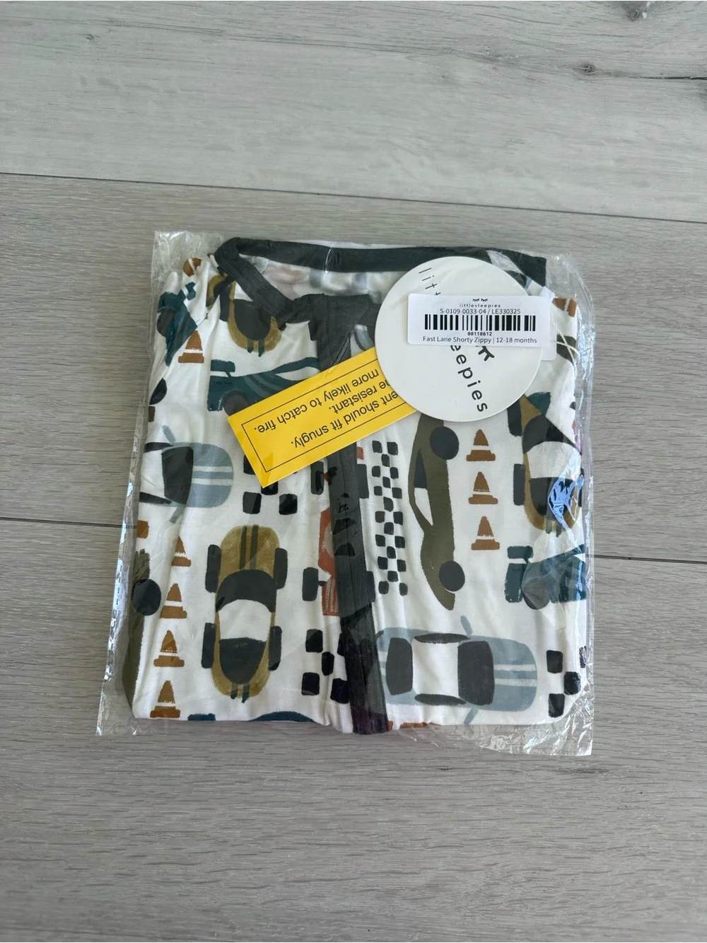Little Sleepies Fast Lane Shorty Zippy White/Black 12-18 Month NWT IN PACKAGE